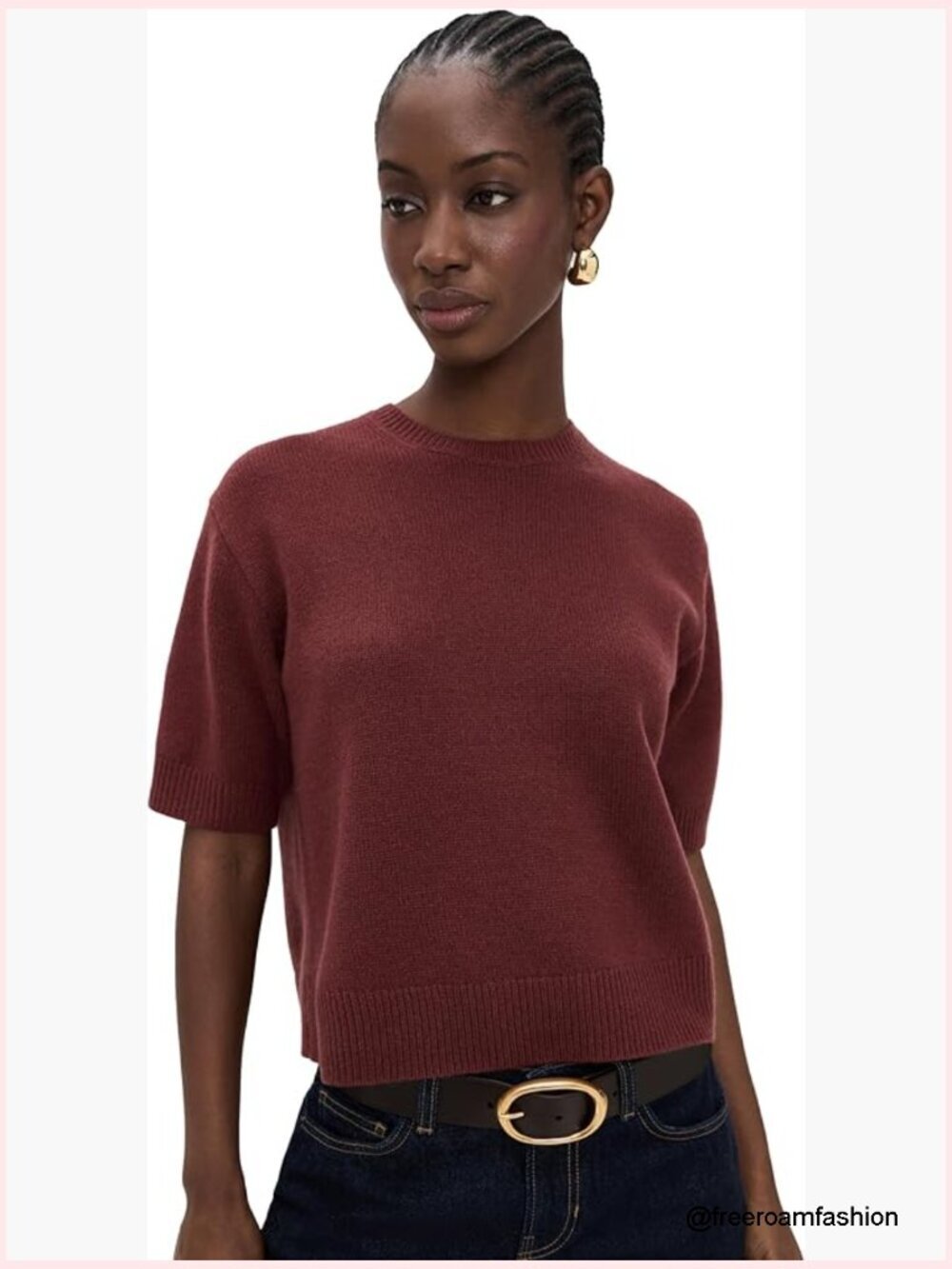 Cashmere Cropped Tee with Relaxed Fit Crew Neck Elbow Sleeves Lightweight Soft